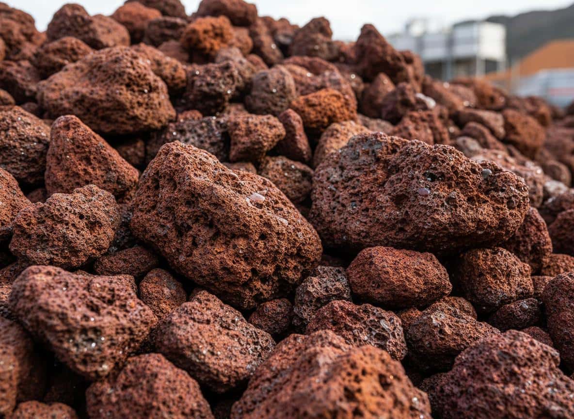 Vente de pouzzolane rouge volcanique brute extraite de carrière au Maroc